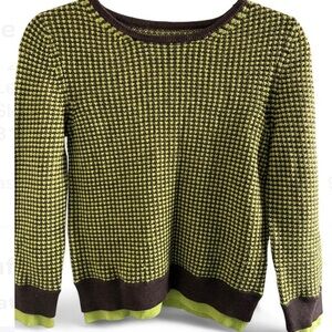 Alice + Olivia Green and Brown Merino Wool Sweater